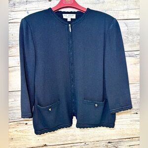 St. John Essentials Santana Knit Zip Scallop Hem Cardigan Fall 2003 Vintage